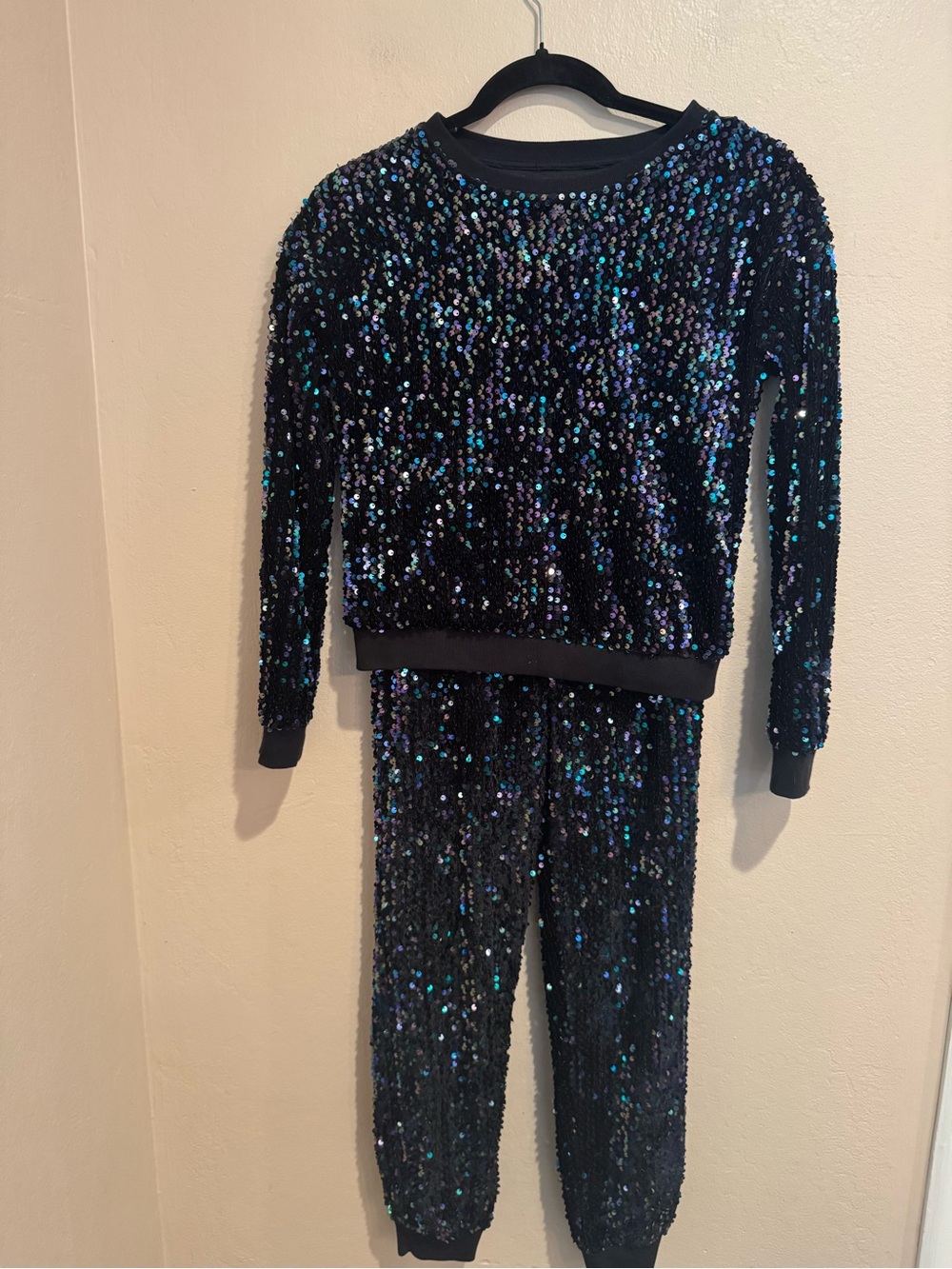 Habitual Black Sequin Kids Dance/Jogger Set with Iridescent Sequin Accents